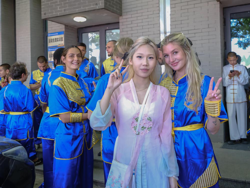 Group of students in choreographed performance, Xingtai Technical University