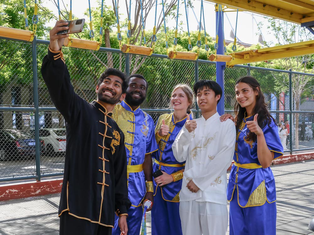 Group of students in choreographed performance, Xingtai Technical University